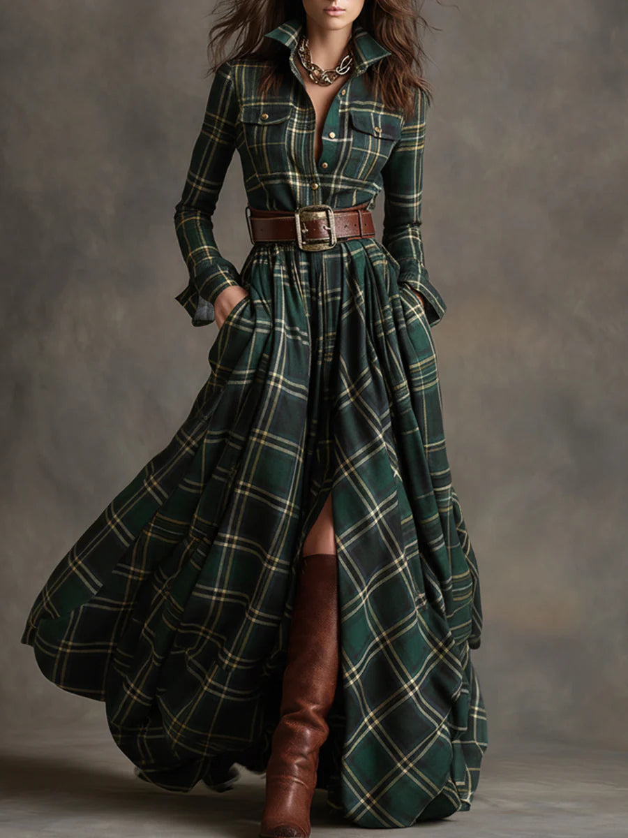 Robe longue à carreaux Jessica vert