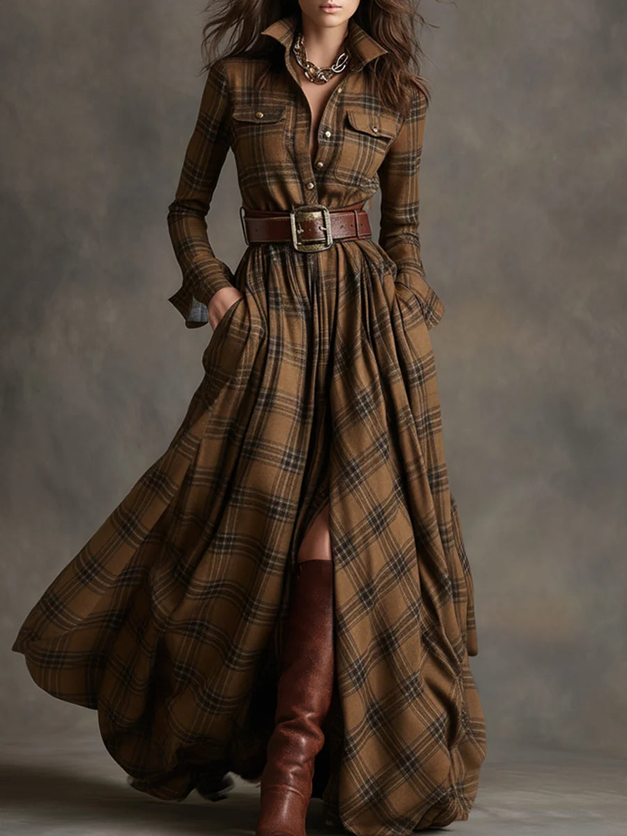 Robe longue à carreaux Jessica camel
