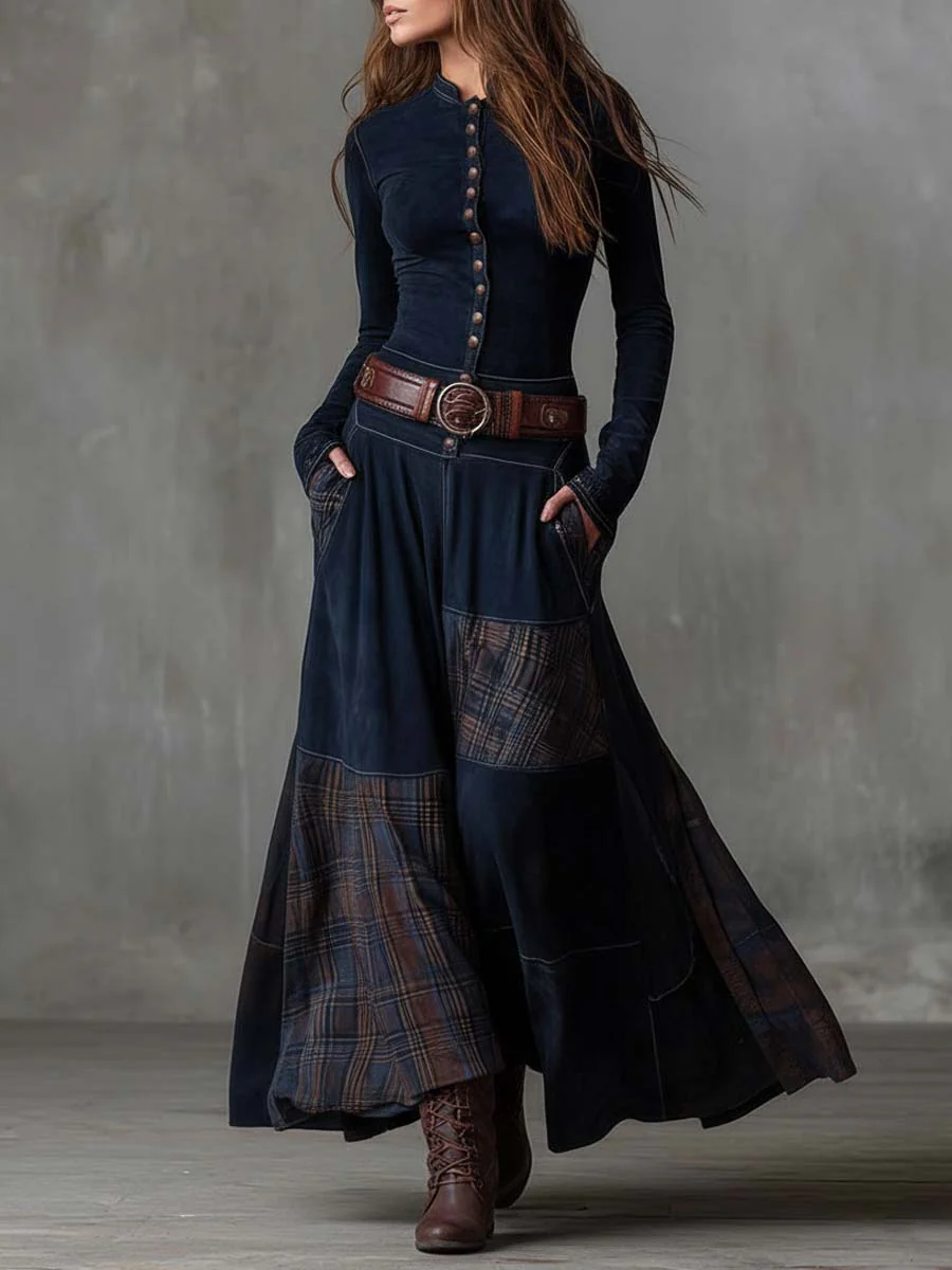 Robe longue Livia bleu marine, vue de face